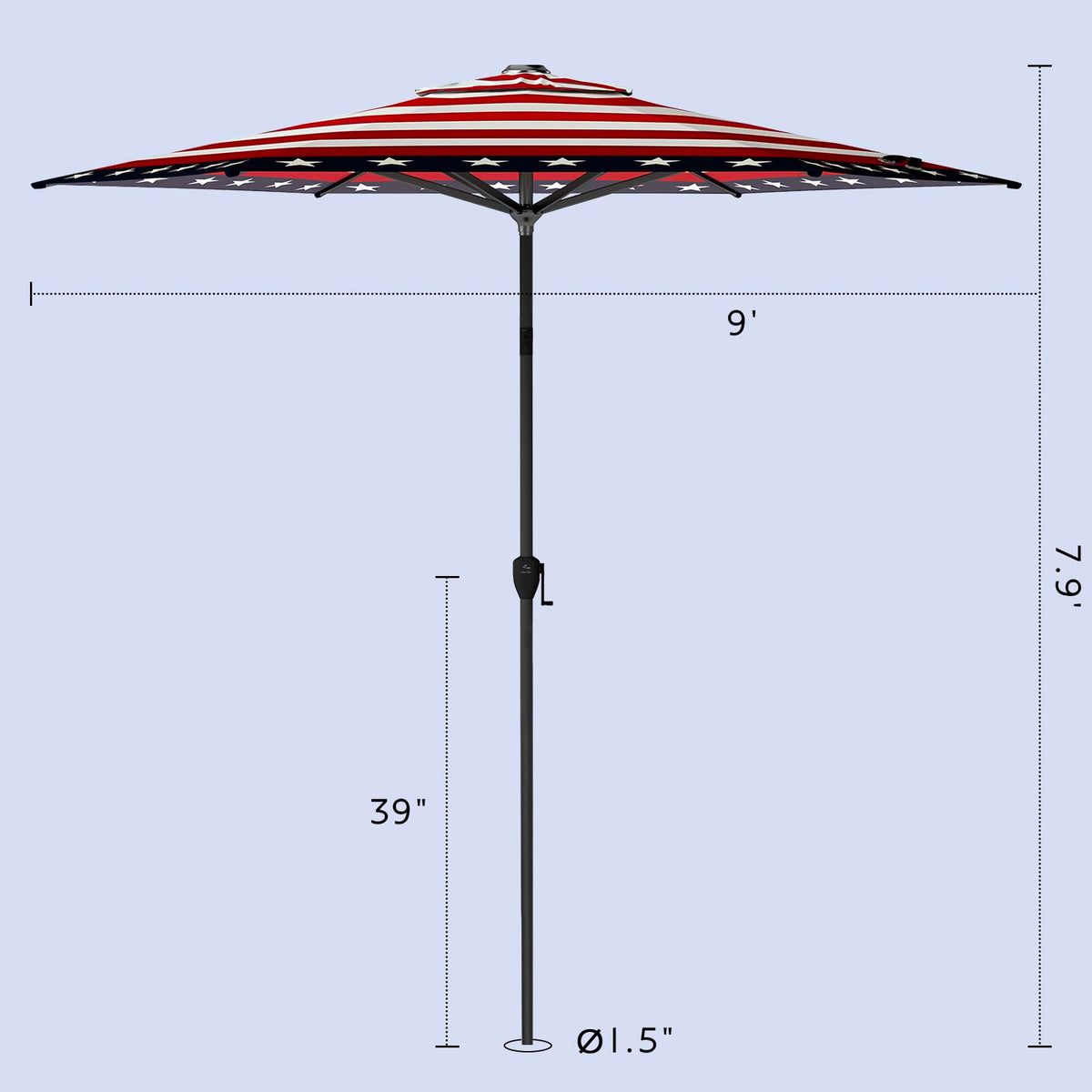 9FT Lyon Outdoor Patio Umbrella Outdoor Table Umbrella with Push Button Tilt and Crank Market Umbrella 6 Sturdy Ribs UV Protection Waterproof for Garden Deck Backyard Pool (9 FT(6 Ribs) / Star Stripe)
