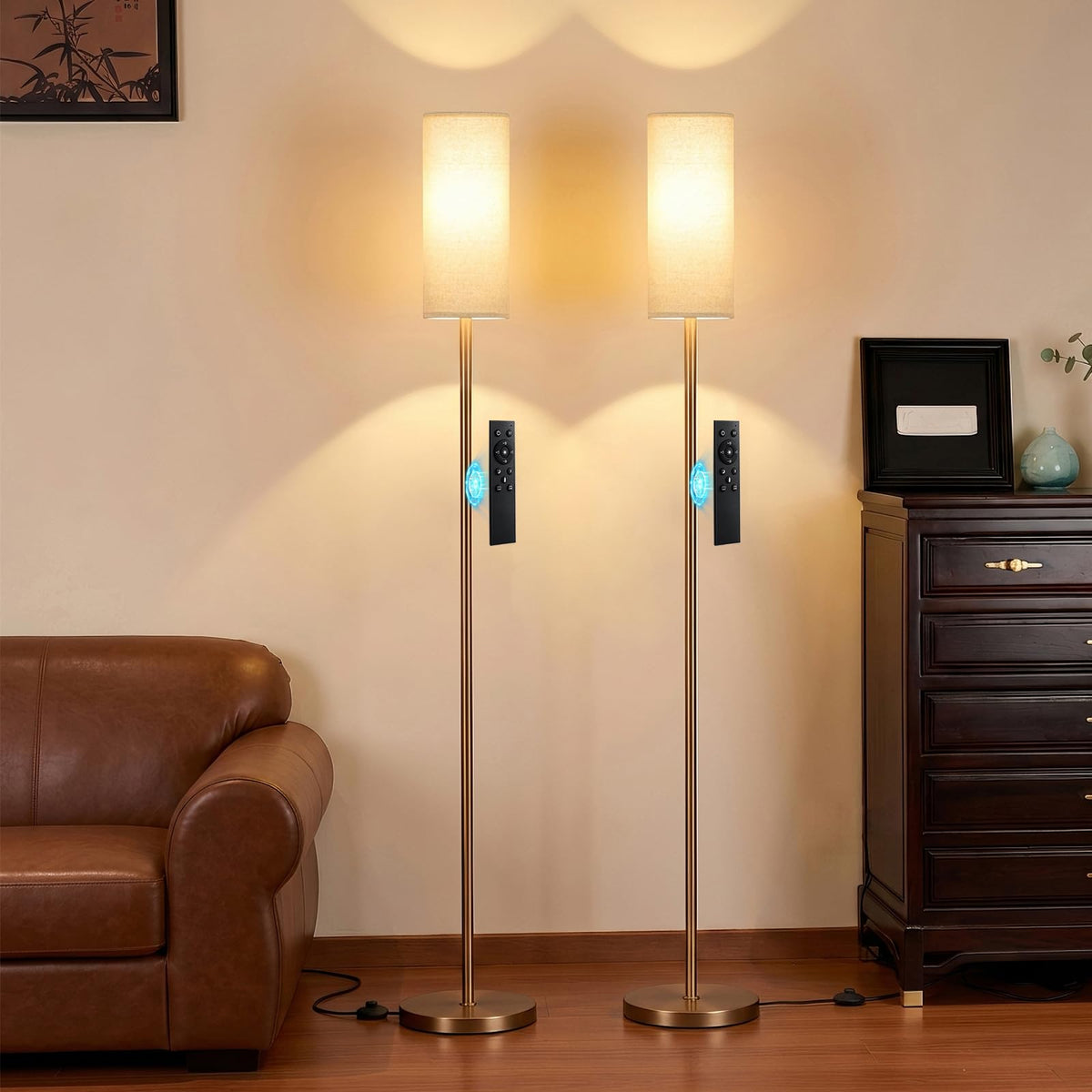 64'' Floor Lamps for Living Room Set of 2 (beige & brown 2PCS / 64.57 inches 2PCS)