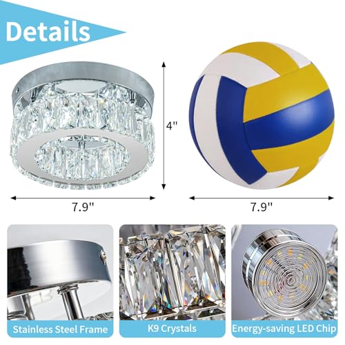 7.8” Crystal Ceiling Light Fixture (7.8in-Round-Cool White)