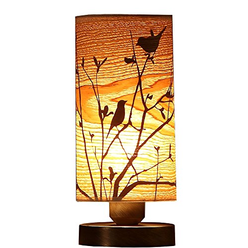 L10272 Birds in Tree Wood Shade Night Light Table Lamp (Bronze)