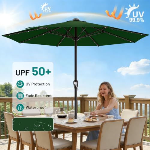 12FT Large Patio Umbrella with Solar Lights (Dark Green / 12 FT)