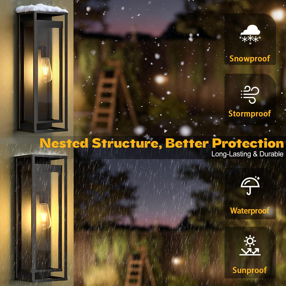 20in Extra Large Outdoor Wall Sconce Black Modern Exterior Lighting Fixture (No Sensor / 20in)