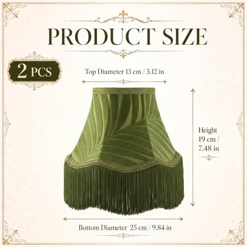 2 Pcs 5 x 10 x 7.5 Inch Green Scalloped Lamp Shades with Fringe Trim Vintage Victorian Bell Lampshades Replacement Fabric Natural Tapered Lampshades Decor for Wall Sconce Pendant Light (Green / 5 x 10 x 7.5 Inch)