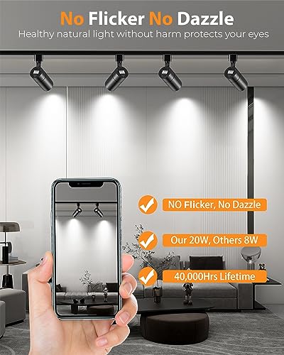 3 Color Zoomable 20W LED Track Lighting Heads H Type (Black)
