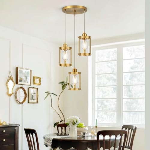 Brushed Gold 3 (Gold + Clear Glass / 3-Light Ceiling Chandelier)