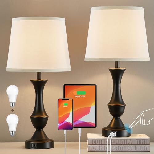 Touch Table Lamps Set of 2 (Black, White / 22in)