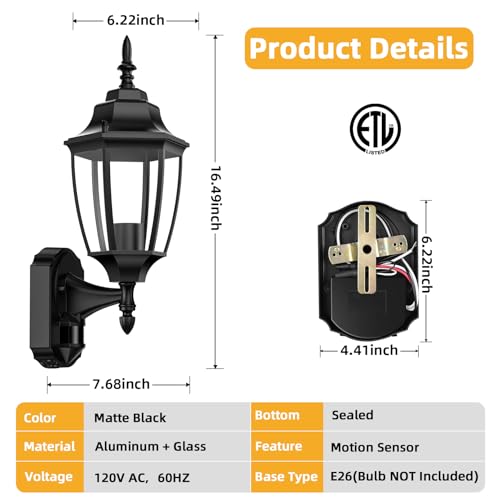 Motion Sensor Outdoor Wall Lights (Black / 1 Pack)