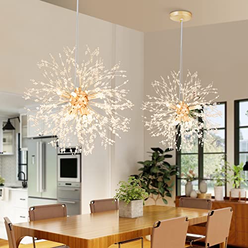 Modern Crystal Chandelier Light Fixture Gold Firework Dandelion LED Bedroom Kitchen Island Pendant Ceiling Chandeliers for Living Room Dining Room