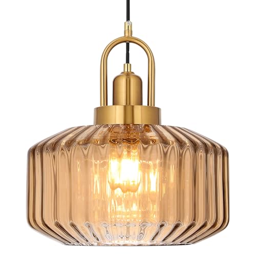 Mid Century Modern Pendant Light with Srtiated Glass Shade