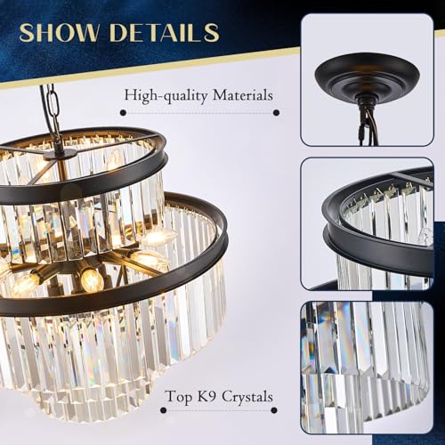 Black Crystal Chandeliers 15 Lights 22" Luxury Round Chandelier (Black / Medium-21.6”)