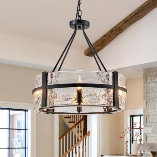 Modern Large Glass Drum Chandelier for Dining Room High Ceiling Living Room