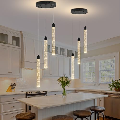 3 Lights High Ceiling Crystal Staircase Chandelier Black Pendant Lights Modern Spiral Raindrop Dimmable LED Bubble Cluster Ceiling Hanging Lighting Fixture for Foyer Living Room Remote Control (Black / 3 lights)
