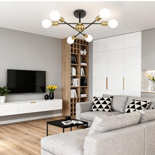 Modern Sputnik Chandelier Ceiling Light Fixtures (Black and Gold-B / 6-Light)