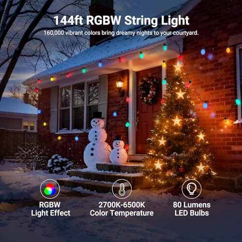 NR01 144ft Outdoor String Lights App Control Smart AI RGB IC W Light (144ft)