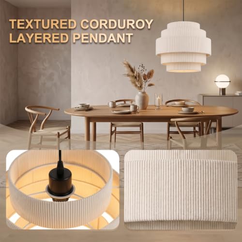 5 Tier Corduroy Pendant Light for Kitchen Island (Beige)