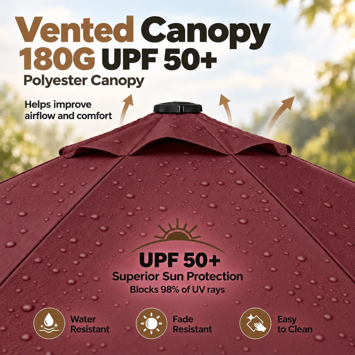 9FT Solar Patio Umbrella w (Burgundy / 9FT)