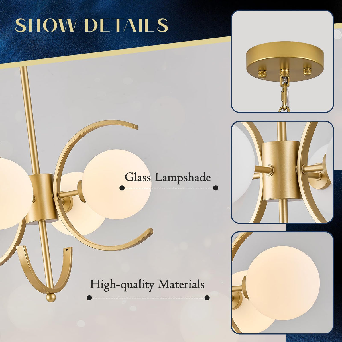 Gold Sputnik Chandelier with Milk Glass Globe 4 Lights L16.5 Inch (Gold milk glass / Small-16.5”)