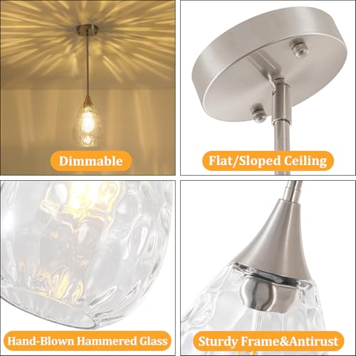 2 Pack Brushed Nickel Pendant Lights Kitchen Island Hammered Glass (2 Pack Brushed Nickel)