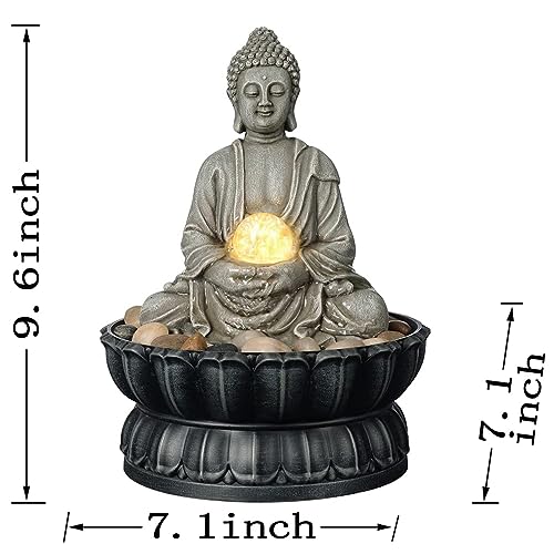 Tabletop Buddha Waterfall Fountain (Dark Grey Buddha / 7.1"L x 7.1"W x 9.6"H)