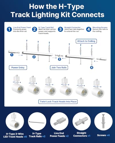 6 Light H Type LED Track Lighting Kit (White)