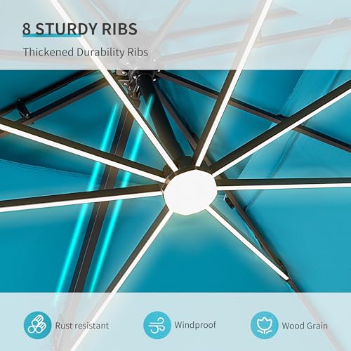 9x12 FT Cantilever Offset Patio Umbrella with Lights (Turquoise)