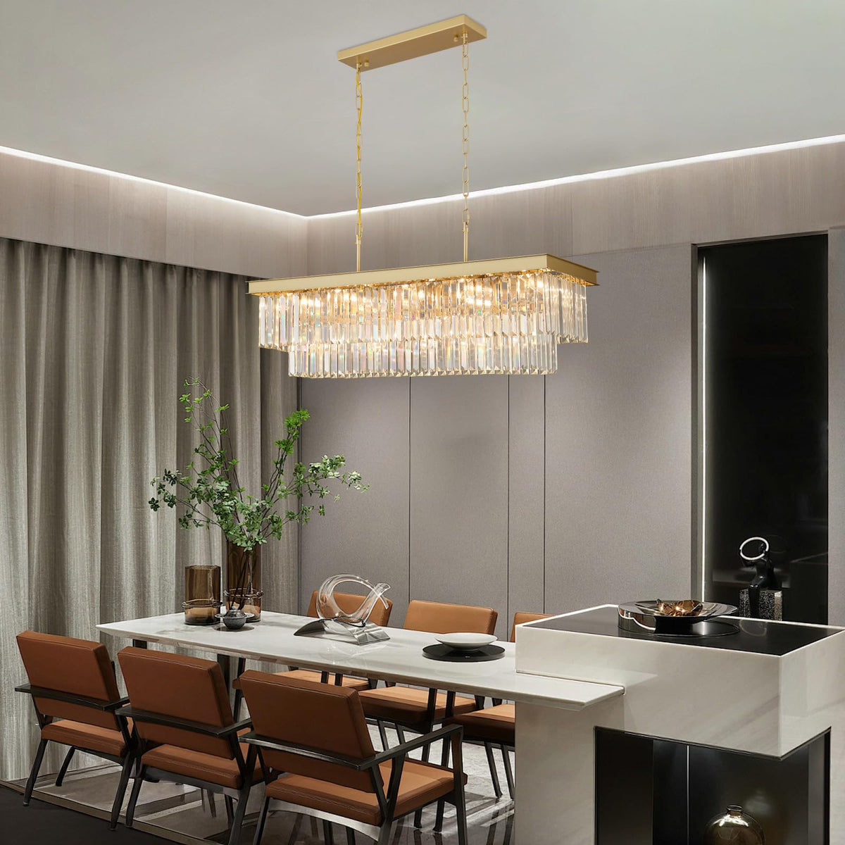 Gold Crystal Chandeliers for Dining Room (Gold / L40'' - 15 Lights)