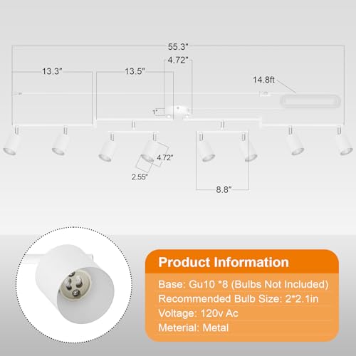 Plug in Track Lighting LED (8-Light Track Light(White))