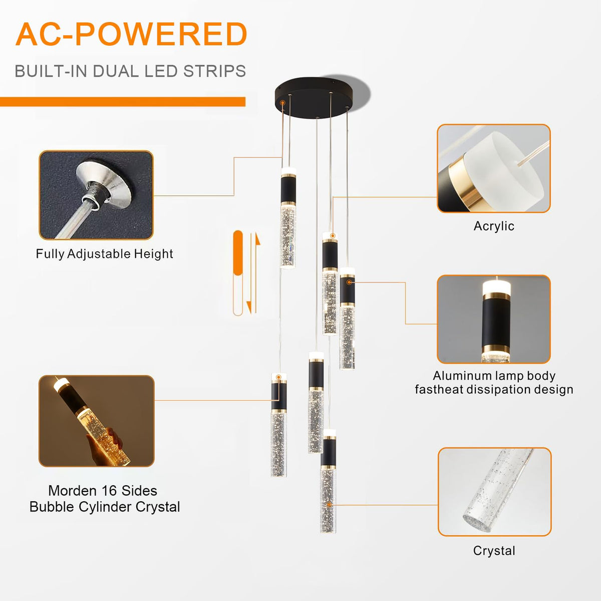 6 Lights Led Chandelier (Black / 6-Light)