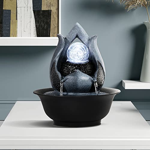 Water Fountains Indoor Waterfall Fountain Tabletop Fountain with LED Light Water Feature Indoor Zen Meditation for Home and Office Indoor Spaces Decor