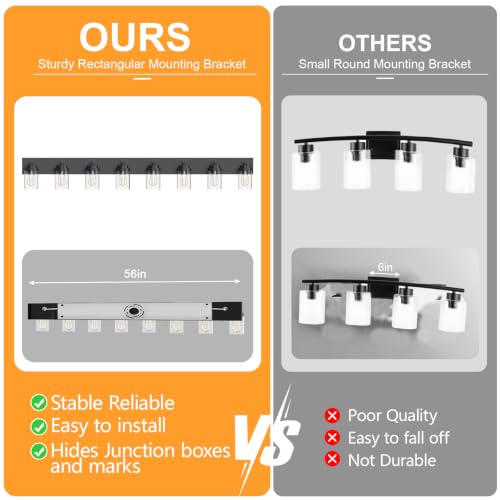 Bathroom Vanity Light Fixture (Black-Clear Glass Shade / 56 inch-8-Light)