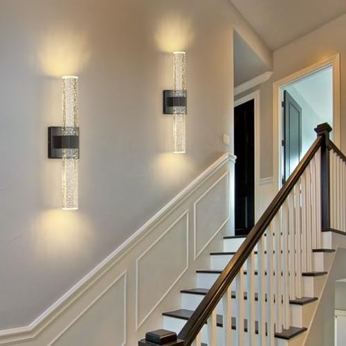 Set of 2 Black LED Wall Sconce Lights Warm Light Modern Crystal Wall Lights Vanity Lighting Fixtures Sconces for Bathroom Living Room Bedroom Dining Room Hallway (Black / set of 2)