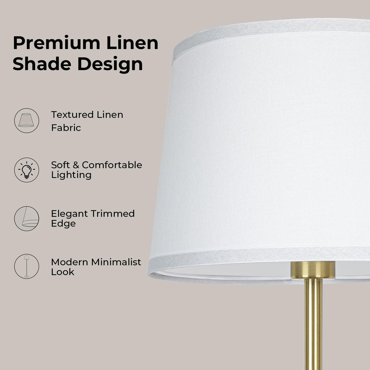 Gold Floor Lamp for Living Room (Gold+White Shade)