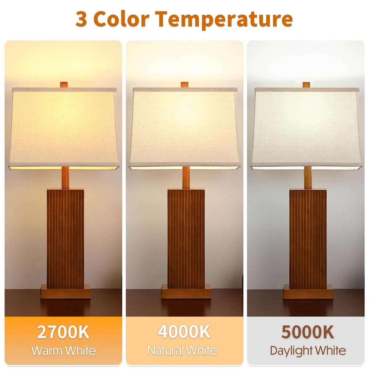 27.5" Wood Table Lamps Set of 2 for Bedroom Living Room (Walnut Wood 2 Pack)
