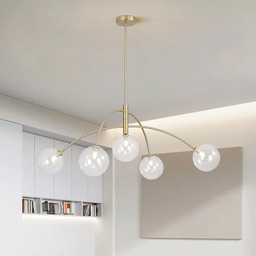 Chandelier 6 Lights Modern Nordic Gold Sputnik Chandelier Hanging Lighting Glass Globe Ceiling Pendant Light Fixtures