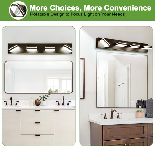 360° Rotate LED Bathroom Vanity Light Fixtures (Oil Rubbed Bronze, Natural White / 4-Light, 27-Inch)