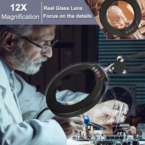 12X Magnifying Glass with Light (Black / 12X 17.8inch Base & Clamp)