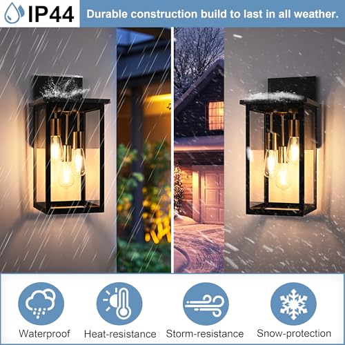 2 Pack Large Outdoor Wall Light Fixtures (Black & Brass / 3-Light, 2-Pack)
