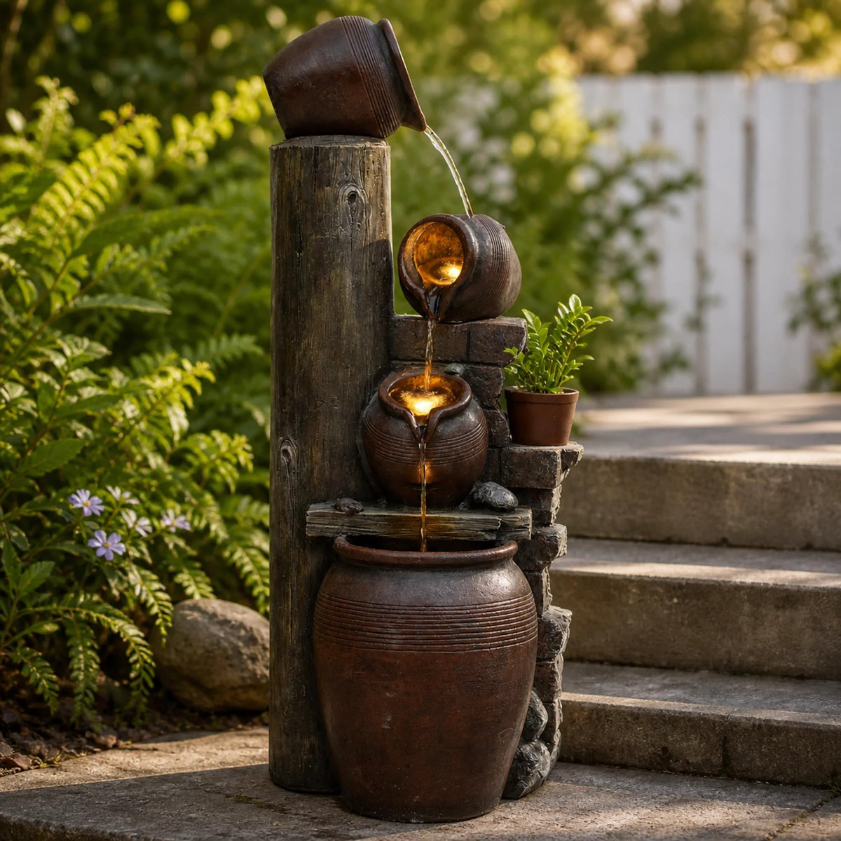 AUTODAYA 40" Overszied Outdoor Water Fountain LED Cascading Waterfall 4