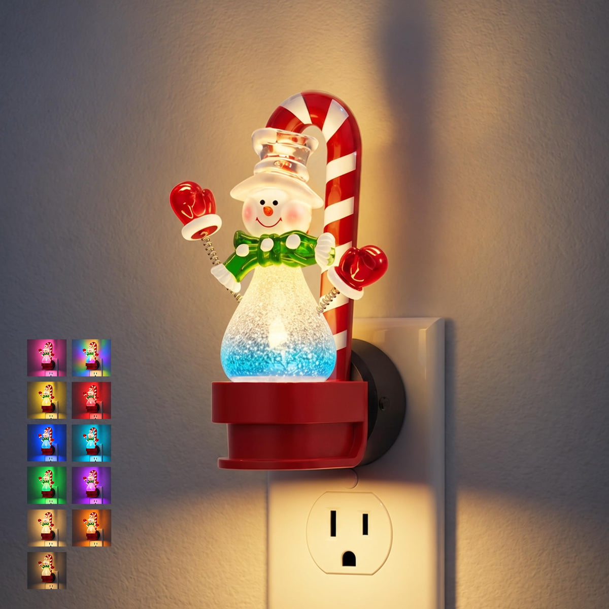 Snowman Candy Night Lights Plug into Wall (Candy Canes-RGB / 1 Pack)