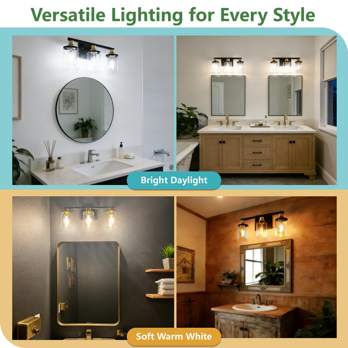Bathroom Light Fixtures Over Mirror (Black and Gold / 3-Light (17inch))