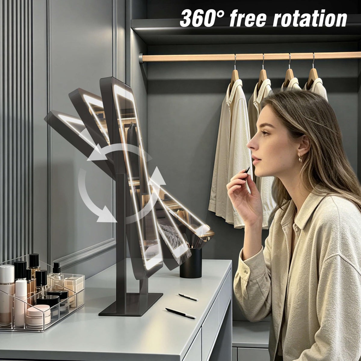 Vanity Mirror with Lights (Black / 16.7"L x 13.1"W)