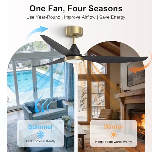 54 Inch Ceiling Fan with Lights (Black & Gold / 54 inch)