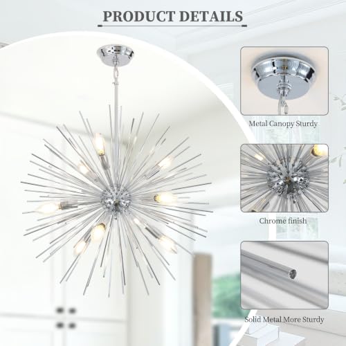 24in Modern Chrome Sputnik Chandelier Light Fixture 9 Light (Chrome / 24in)
