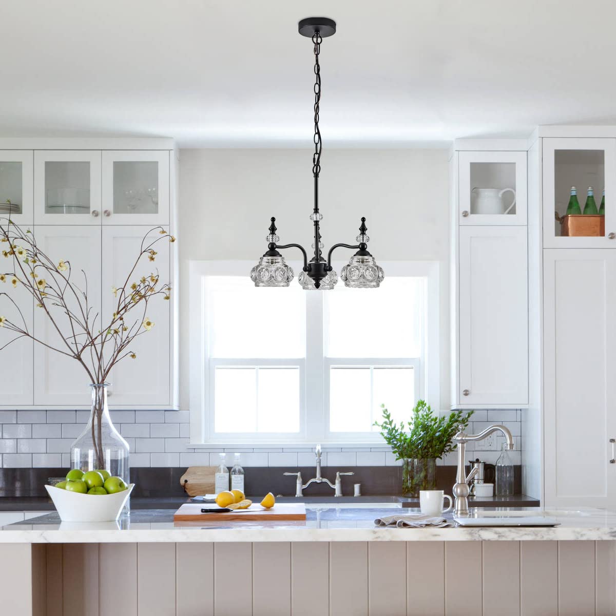 Modern 3 Light Chandeliers Black Kitchen Island Pendant Light for Farmhouse Living Room Bedroom Hotel (3-Light / Black)