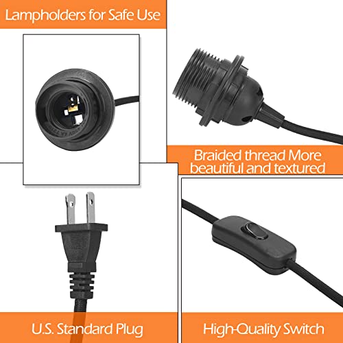 6 Pack Pendant Light Cord E26 E27 Socket with Switch (Black)