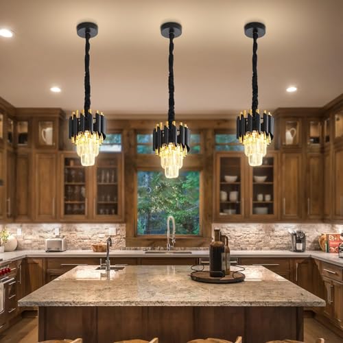Modern Black Crystal Chandelier 2 (D7.4"XH10.2" Black)