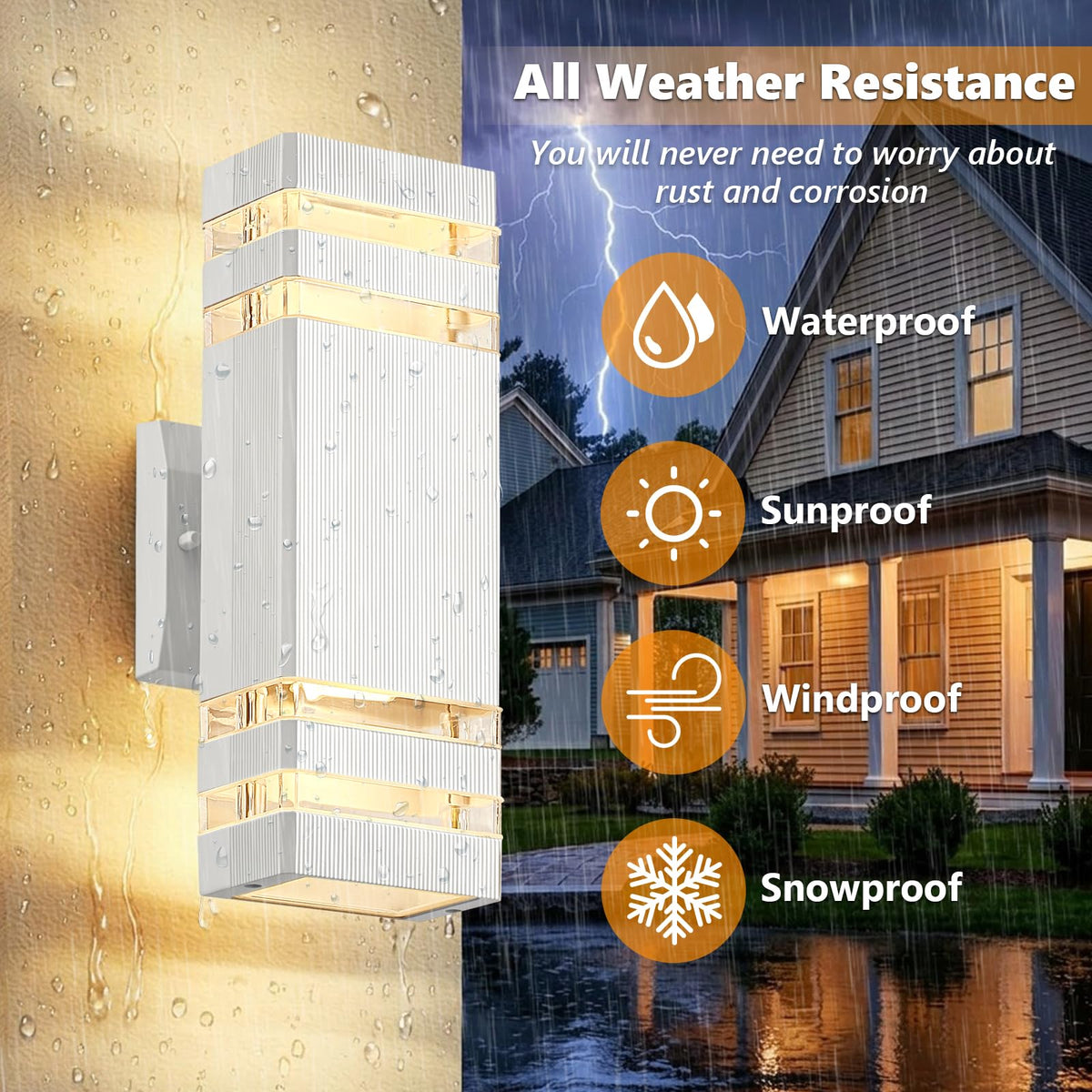 4 Pack Up and Down Outdoor Wall Lights (White / 2 Layer-4 Pack)