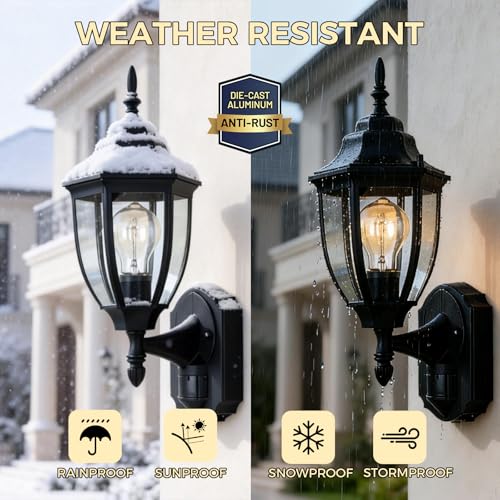Porch Lights Outdoor Motion Sensor Wall Sconce Anti (Black / Standard - 1 Pack)
