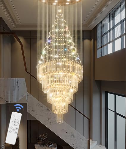 40''X90 Large Crystal Chandelier for High Ceiling Modern Crystal Raindrop Chandeliers Lighting Round Ceiling Light Entryway Staircase Foyer Villa LED Dimmable 2700 (Silver / D40"X H90")