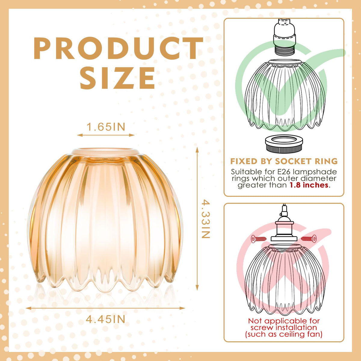 4 Pcs Glass Tulip Lamp Shade (Amber)